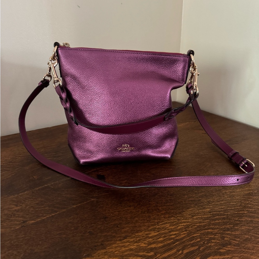 Leather Mini Abby Duffle Metallic Berry